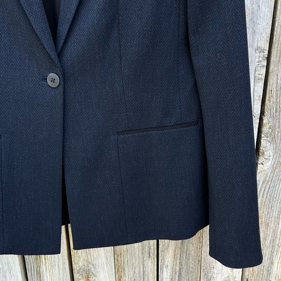 Elie Tahari Single Button Tweed Blazer Viscose Polyester Navy Blue 6 - Picture 7 of 15